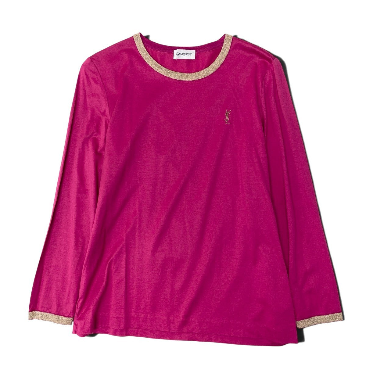 YVES SAINT LAURENT イヴ サンローラン YSLロゴ カサンドラ ピンク コットン 長袖Ｔシャツ レディース AB