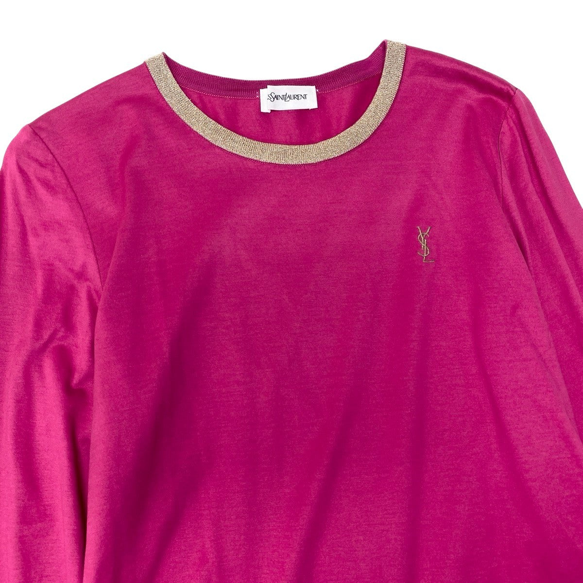 YVES SAINT LAURENT イヴ サンローラン YSLロゴ カサンドラ ピンク コットン 長袖Ｔシャツ レディース AB