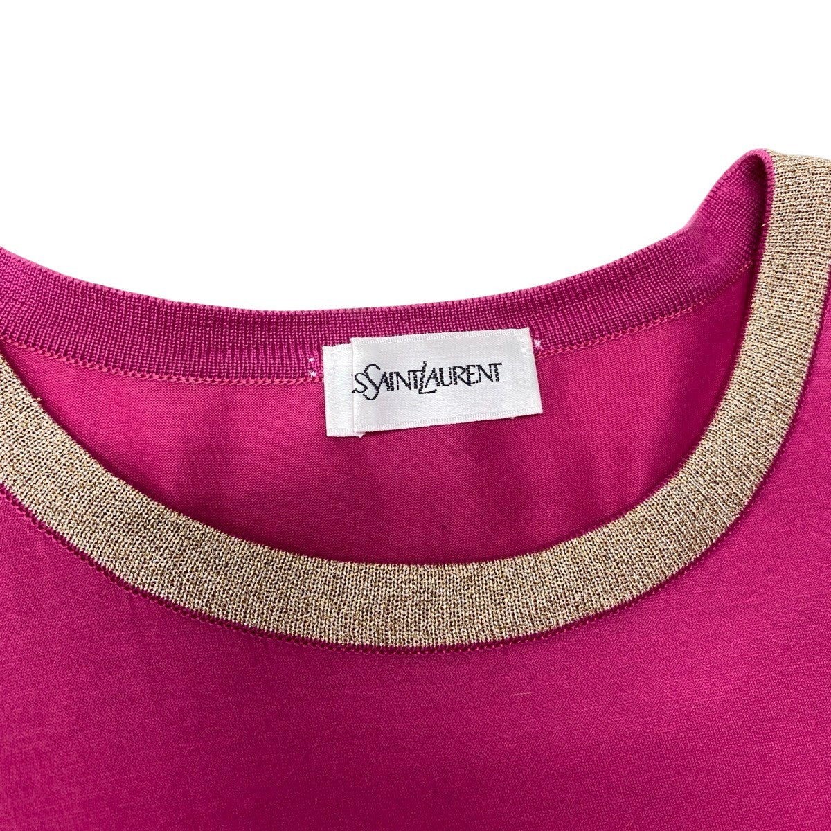 YVES SAINT LAURENT イヴ サンローラン YSLロゴ カサンドラ ピンク コットン 長袖Ｔシャツ レディース AB