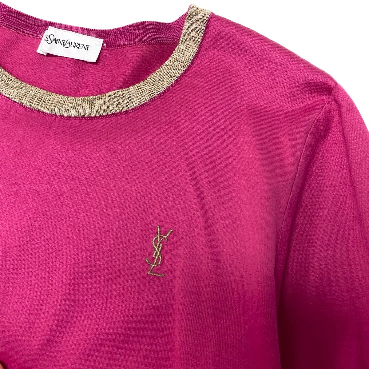 YVES SAINT LAURENT イヴ サンローラン YSLロゴ カサンドラ ピンク コットン 長袖Ｔシャツ レディース AB