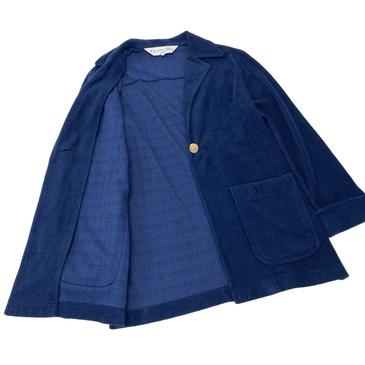 Christian Dior クリスチャンディオール Christian Dior SPORT リブパイル CDロゴ 金ボタン ネイビー コットン / ナイロン チェスターコート レディース AB