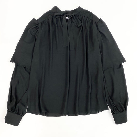 BALENCIAGA バレンシアガ ボウタイブラウス シフォンブラウス リボン 袖レイヤード 長袖 ブラック ポリエステル 605713 ブラウス レディース AB