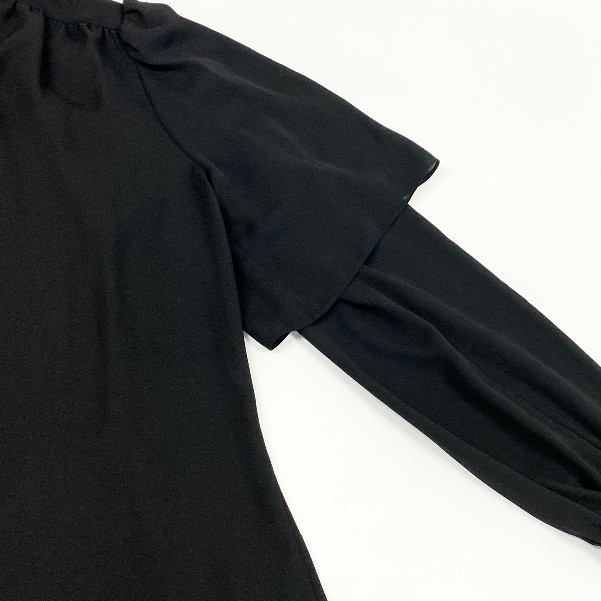 BALENCIAGA バレンシアガ ボウタイブラウス シフォンブラウス リボン 袖レイヤード 長袖 ブラック ポリエステル 605713 ブラウス レディース AB
