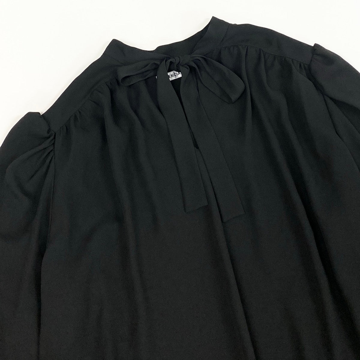 BALENCIAGA バレンシアガ ボウタイブラウス シフォンブラウス リボン 袖レイヤード 長袖 ブラック ポリエステル 605713 ブラウス レディース AB