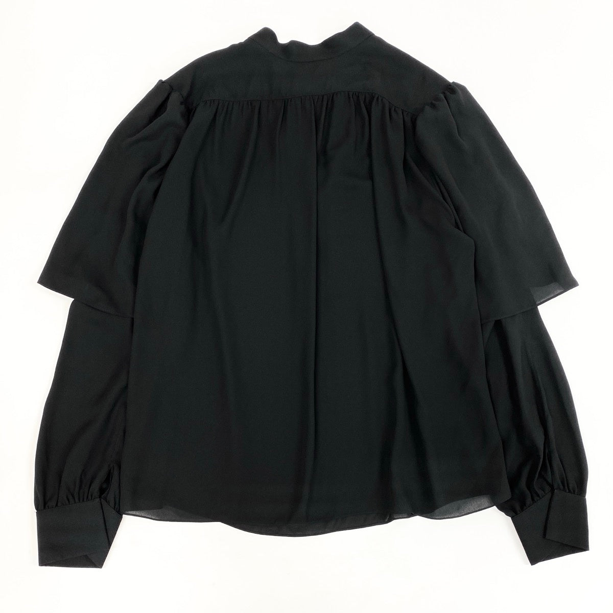 BALENCIAGA バレンシアガ ボウタイブラウス シフォンブラウス リボン 袖レイヤード 長袖 ブラック ポリエステル 605713 ブラウス レディース AB