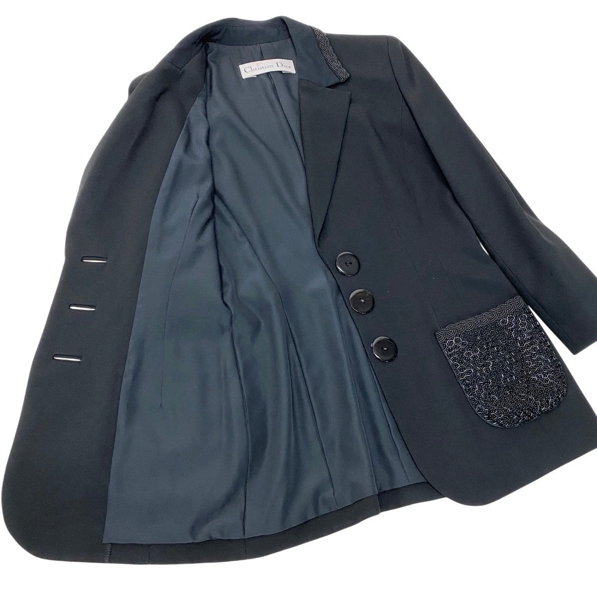 Christian Dior クリスチャンディオール ビーズ装飾 ブラック レーヨン / ポリエステル / アセテート テーラードジャケット レディース B