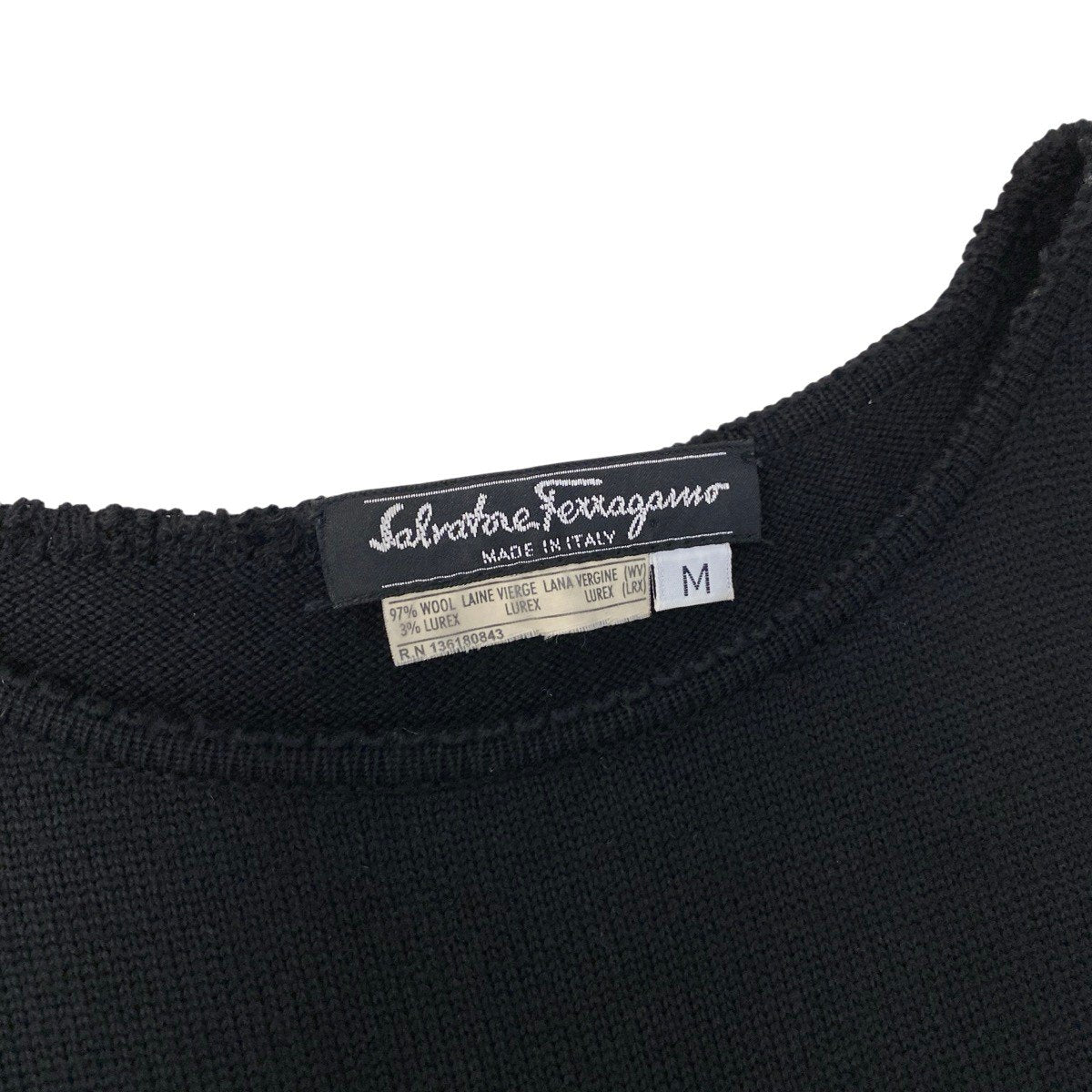 Salvatore Ferragamo サルヴァトーレフェラガモ ノースリーブ ニットワンピース ウール混 ブラック ウール / ルレックス ワンピース レディース AB
