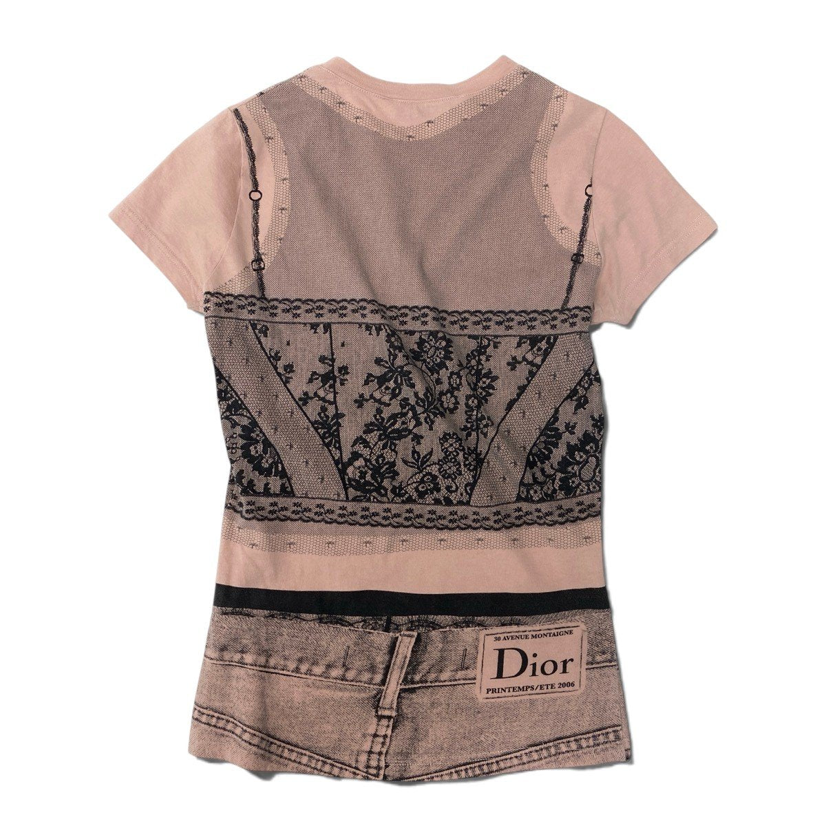 Christian Dior クリスチャンディオール 2006年 ガリアーノ期 トロンプ・ルイユプリント レース柄 コルセット オレンジ ブラック コットン 6E16155202 カットソー レディース B
