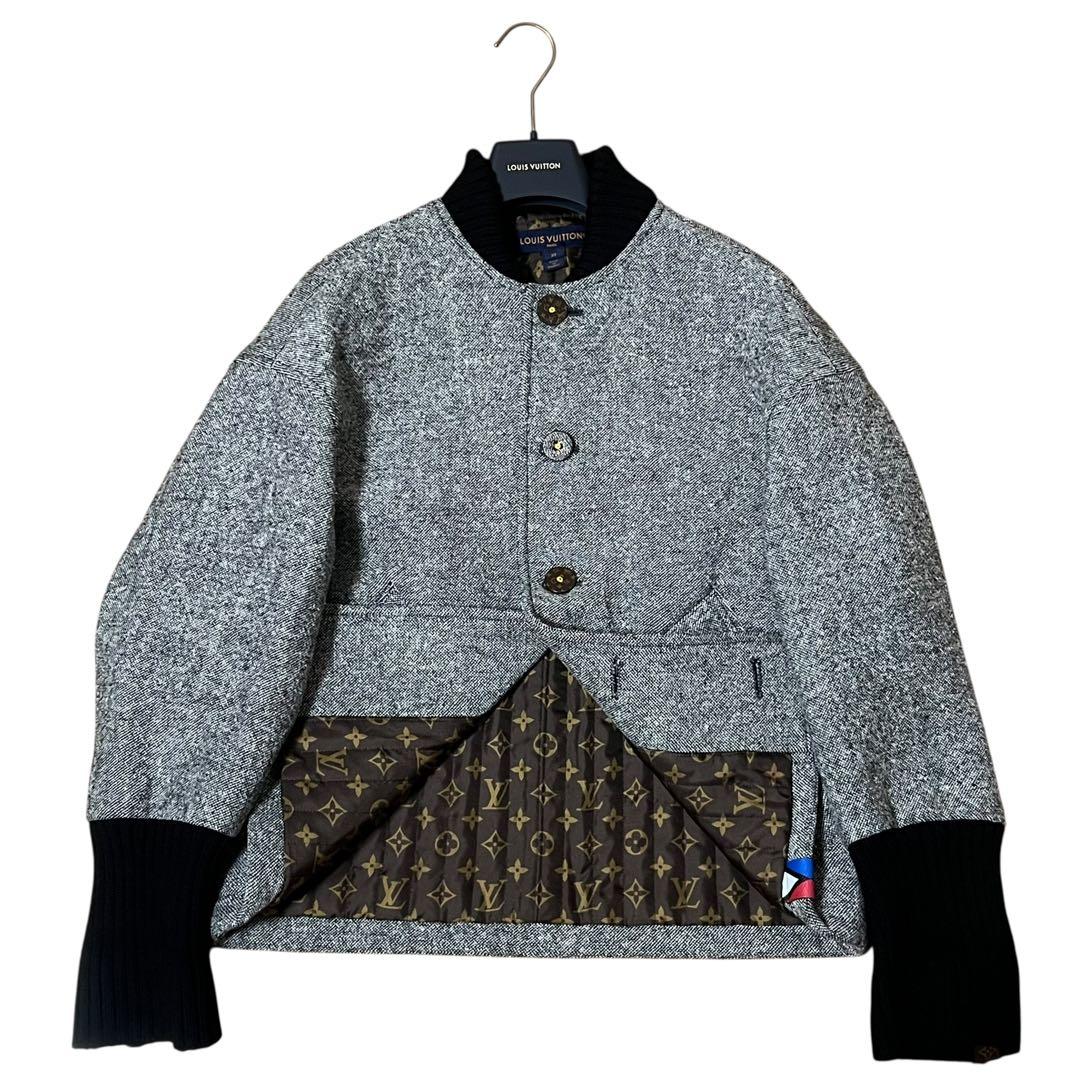 LOUIS VUITTON Monogram Cropped Grey Wool / Nylon / Silk Blouson Women's A
