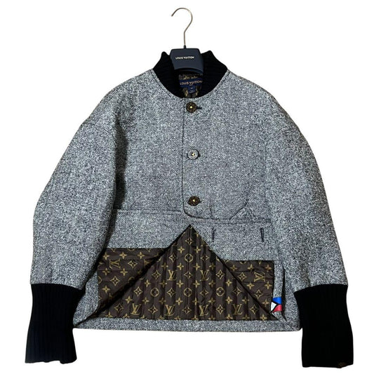 LOUIS VUITTON ルイヴィトン モノグラム クロップド グレー ウール / ナイロン / シルク ブルゾン レディース A