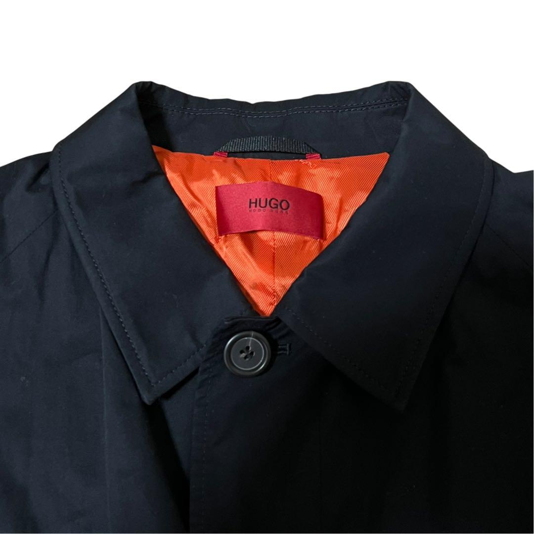 HUGO BOSS All-Over Print Belted Black Orange Cotton Single Breasted Coat Men's AB