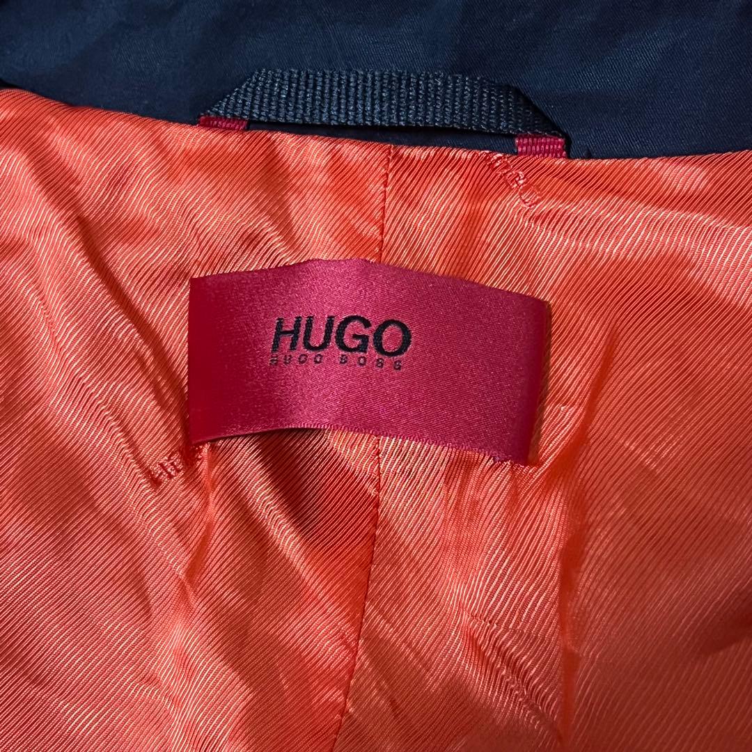 HUGO BOSS All-Over Print Belted Black Orange Cotton Single Breasted Coat Men's AB