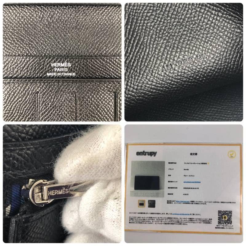 HERMES エルメス シチズンツイルロング ブラック シルバー金具 ヴォーエプソン 長財布 Y刻印 レディース AB