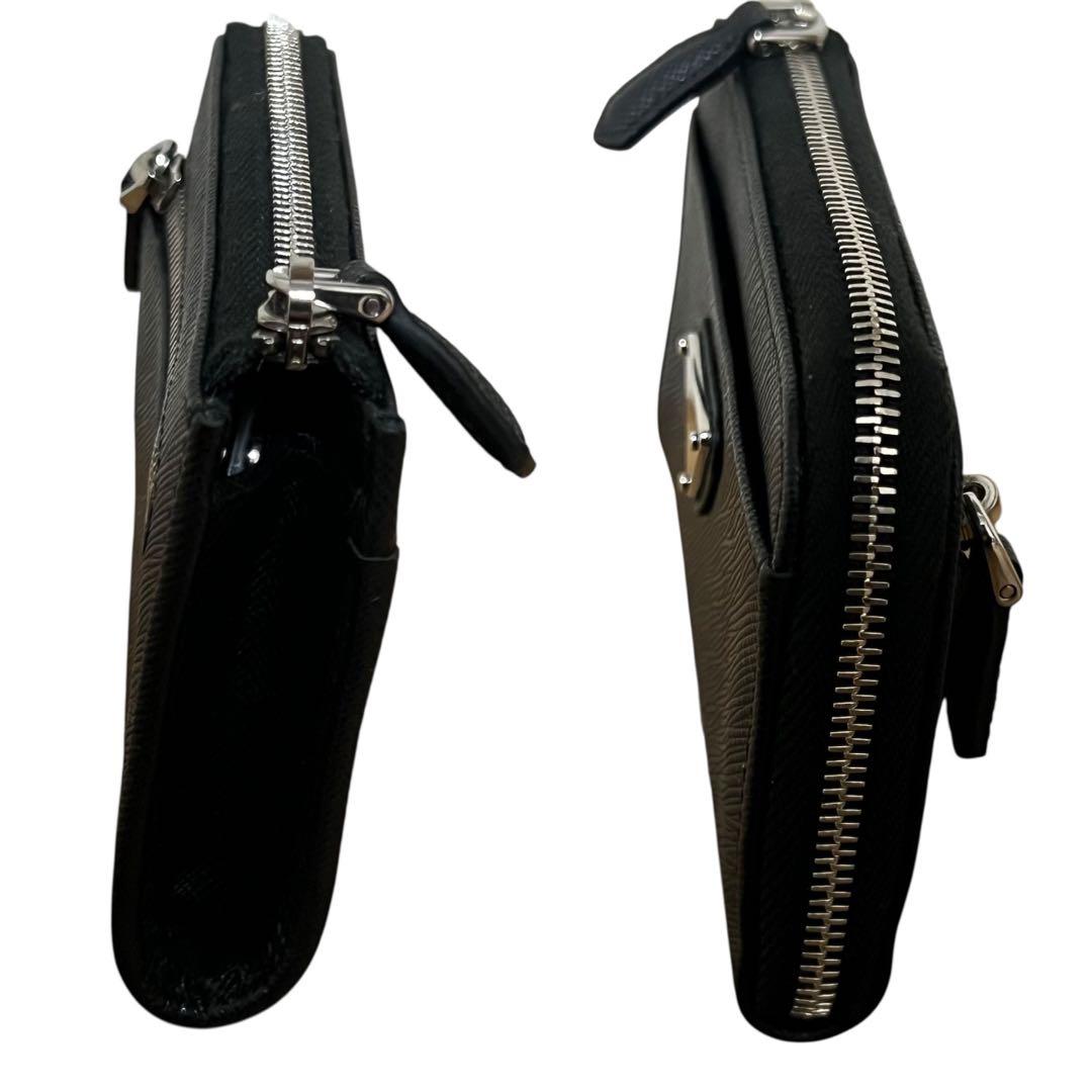 PRADA プラダ サフィアーノ 三角ロゴプレート ブラック シルバー金具 レザー コインケース 小銭入れ メンズ N