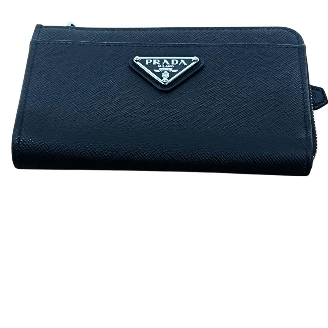 PRADA プラダ サフィアーノ 三角ロゴプレート ブラック シルバー金具 レザー コインケース 小銭入れ メンズ N