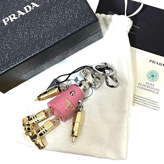 PRADA プラダ ロボット ピンク シルバー ゴールド レザー / メタル キーホルダー チャーム レディース N