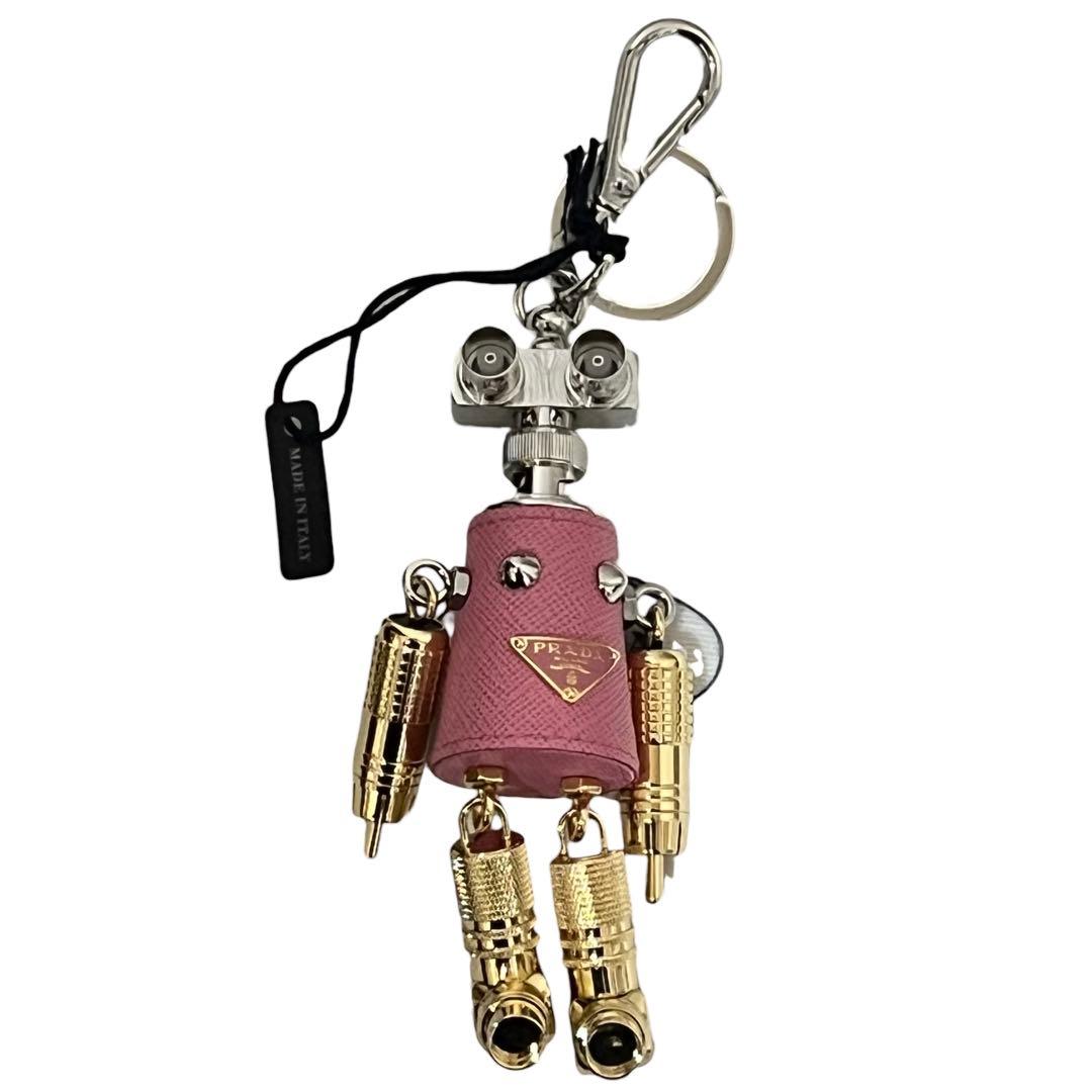 PRADA プラダ ロボット ピンク シルバー ゴールド レザー / メタル キーホルダー チャーム レディース N