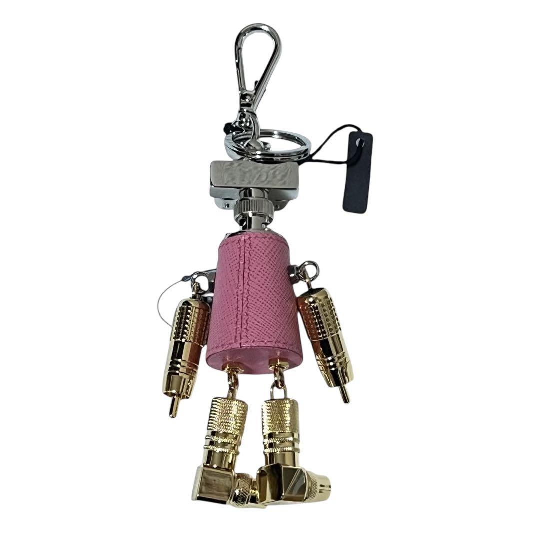 PRADA プラダ ロボット ピンク シルバー ゴールド レザー / メタル キーホルダー チャーム レディース N