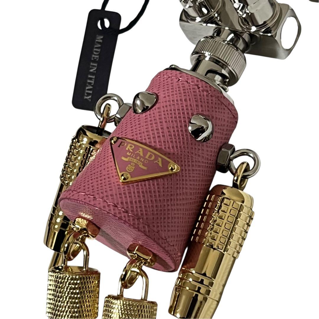 PRADA プラダ ロボット ピンク シルバー ゴールド レザー / メタル キーホルダー チャーム レディース N