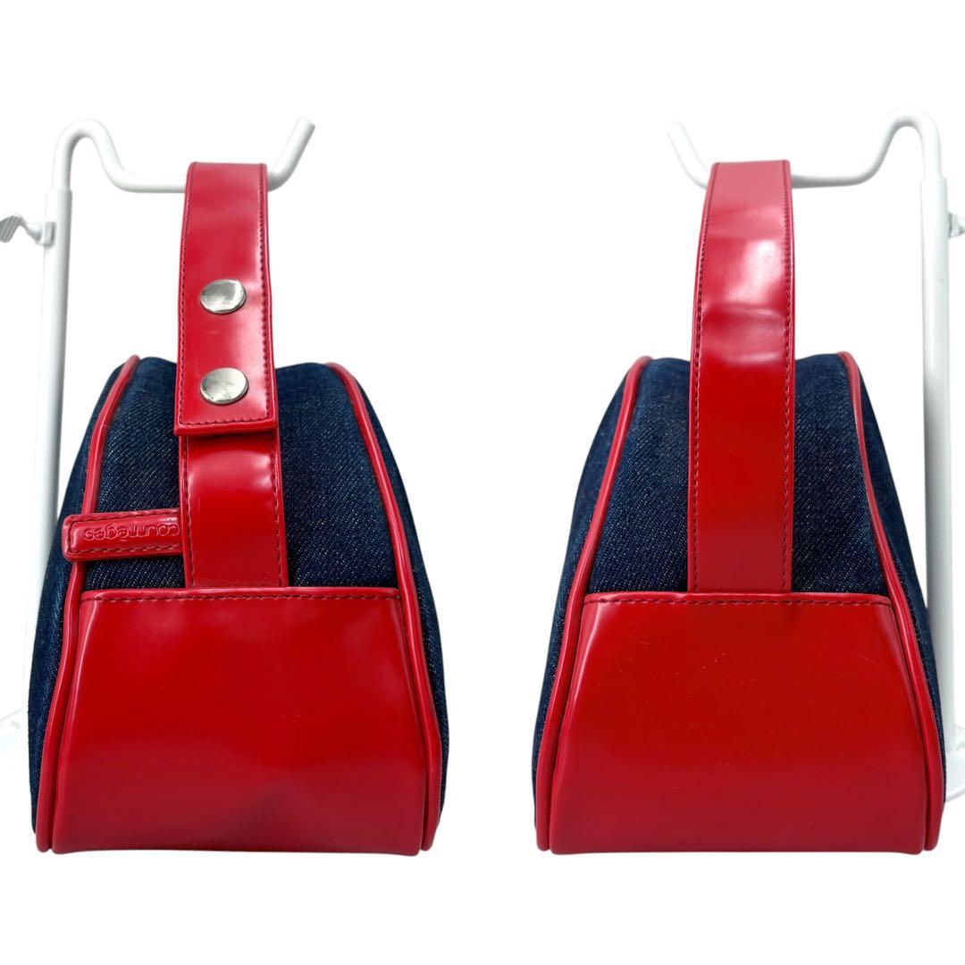 courreges Vintage Big Logo Dome-shaped Blue Red Cotton Denim Handbag Ladies AB