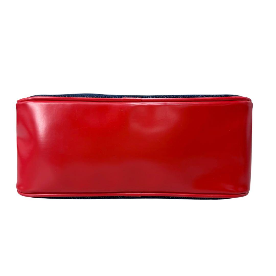 courreges Vintage Big Logo Dome-shaped Blue Red Cotton Denim Handbag Ladies AB