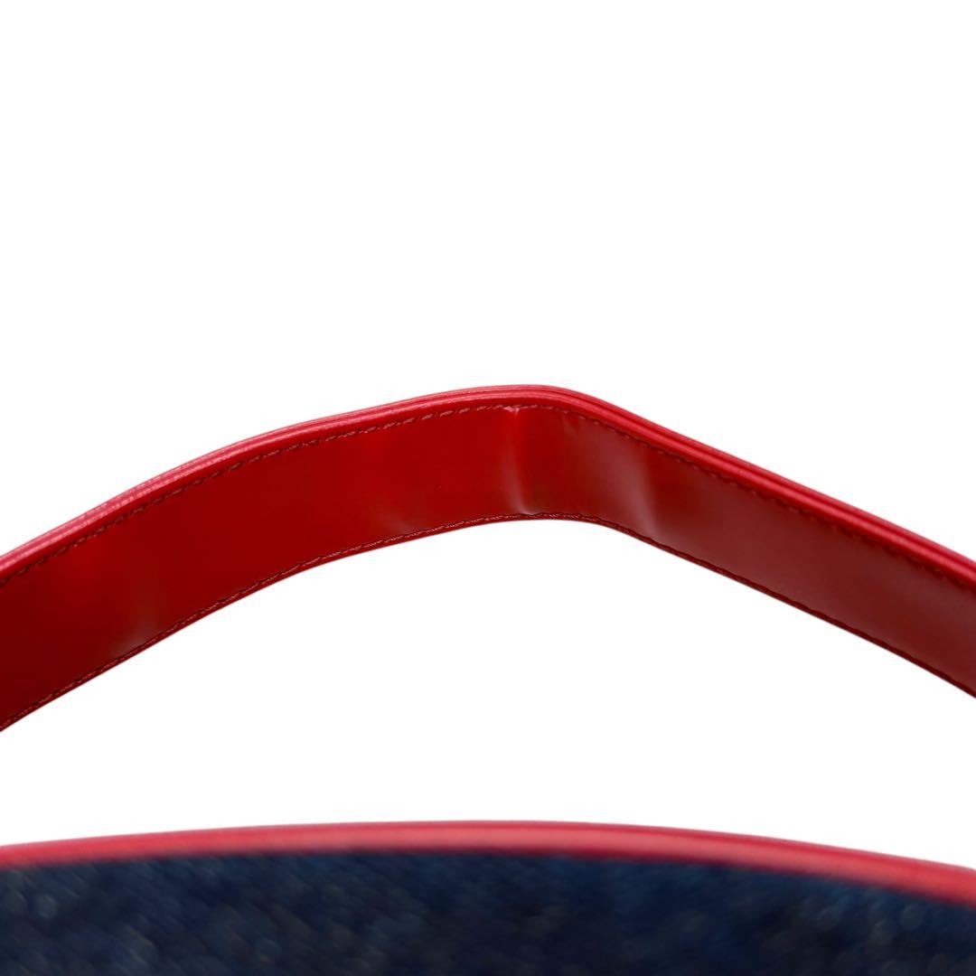 courreges Vintage Big Logo Dome-shaped Blue Red Cotton Denim Handbag Ladies AB