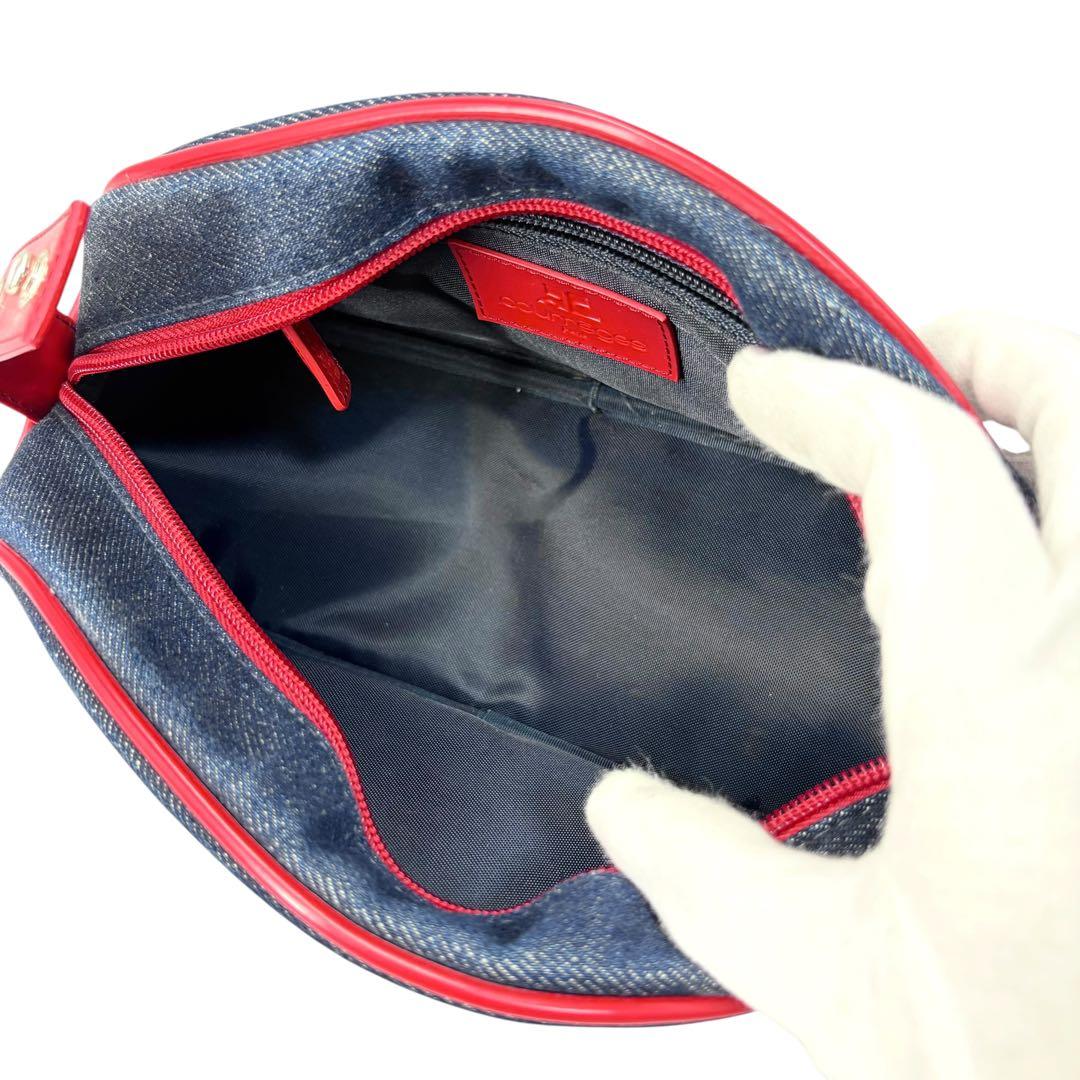 courreges Vintage Big Logo Dome-shaped Blue Red Cotton Denim Handbag Ladies AB