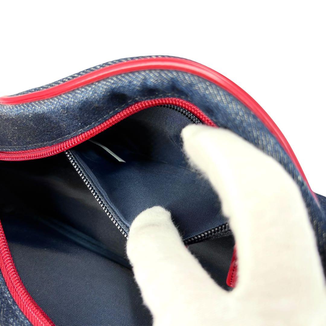 courreges Vintage Big Logo Dome-shaped Blue Red Cotton Denim Handbag Ladies AB