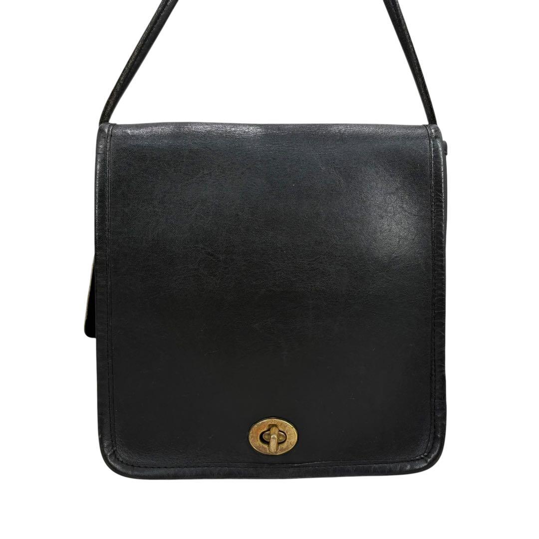 COACH コーチ ヴィンテージ グラブタンレザー ターンロック ブラック ゴールド レザー ショルダーバッグ レディース B