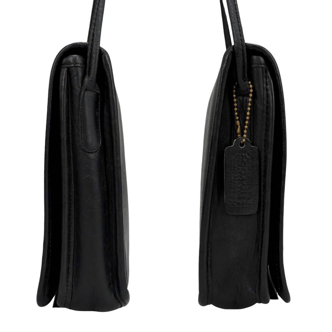 COACH コーチ ヴィンテージ グラブタンレザー ターンロック ブラック ゴールド レザー ショルダーバッグ レディース B