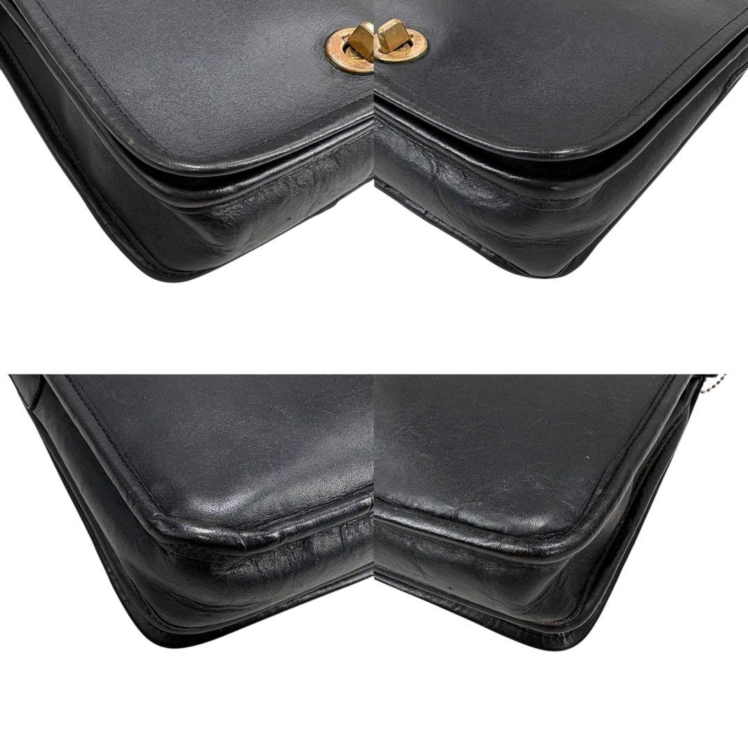 COACH コーチ ヴィンテージ グラブタンレザー ターンロック ブラック ゴールド レザー ショルダーバッグ レディース B