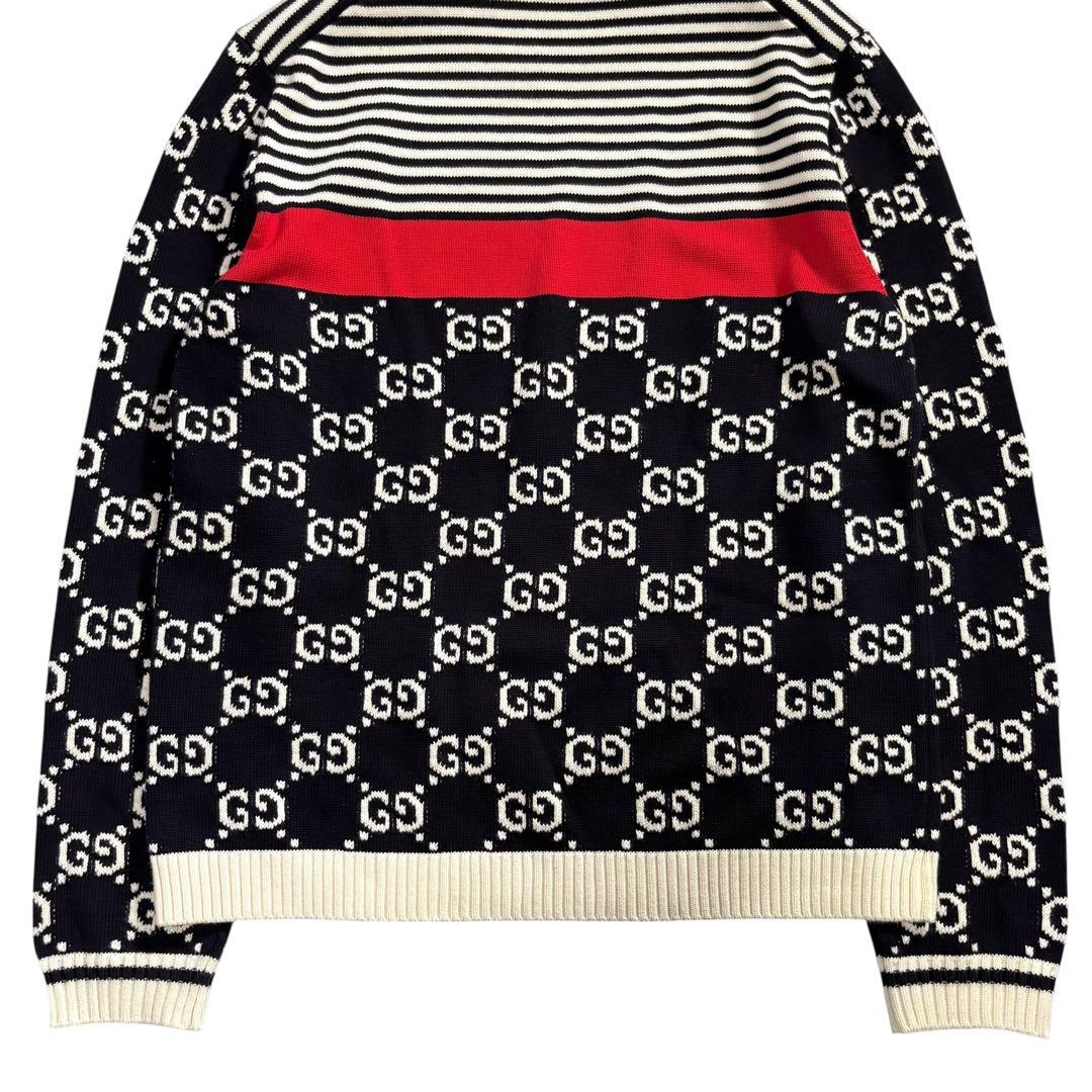 GUCCI グッチ GGジャガード プルオーバー ブラック ホワイト レッド コットン ニット メンズ AB