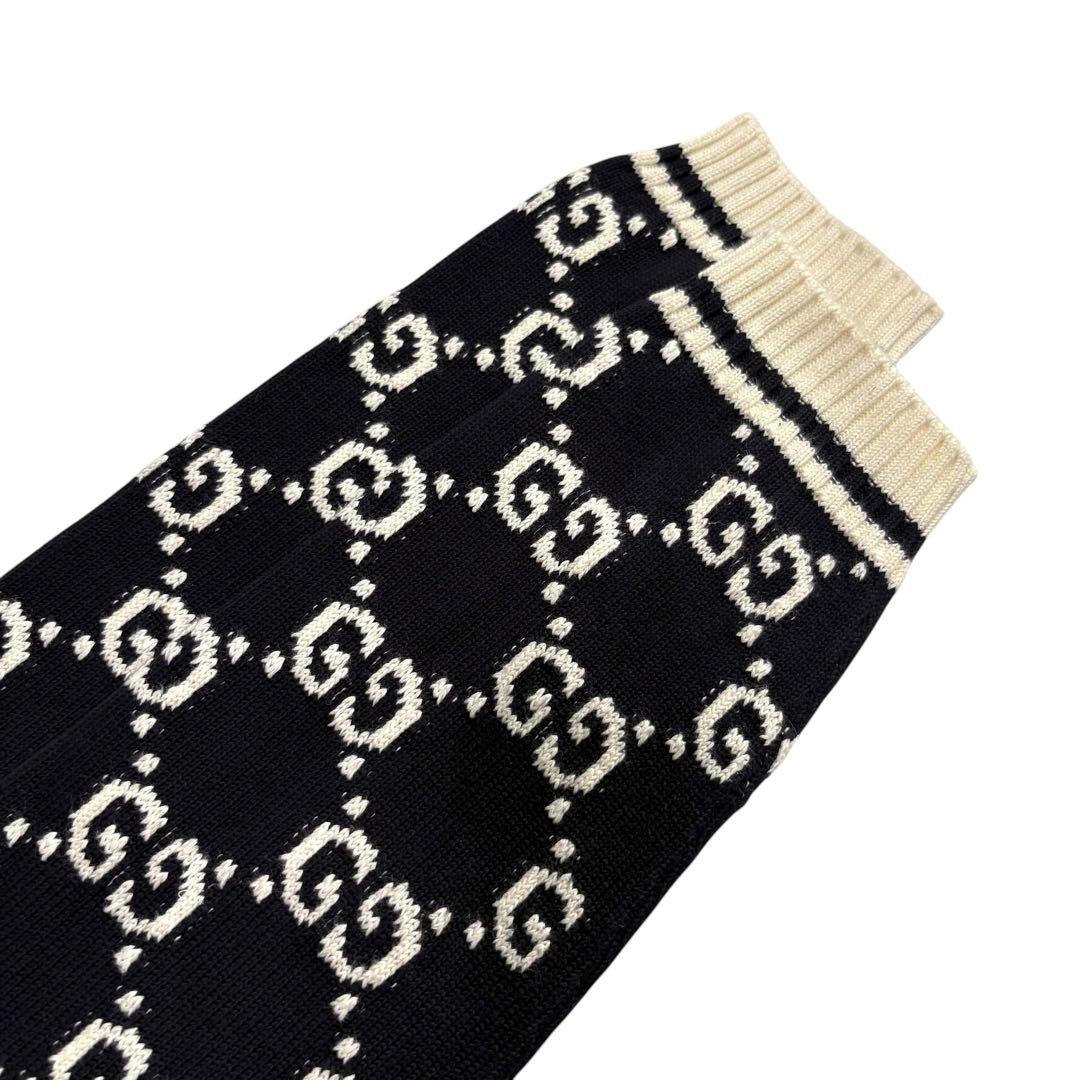 GUCCI グッチ GGジャガード プルオーバー ブラック ホワイト レッド コットン ニット メンズ AB