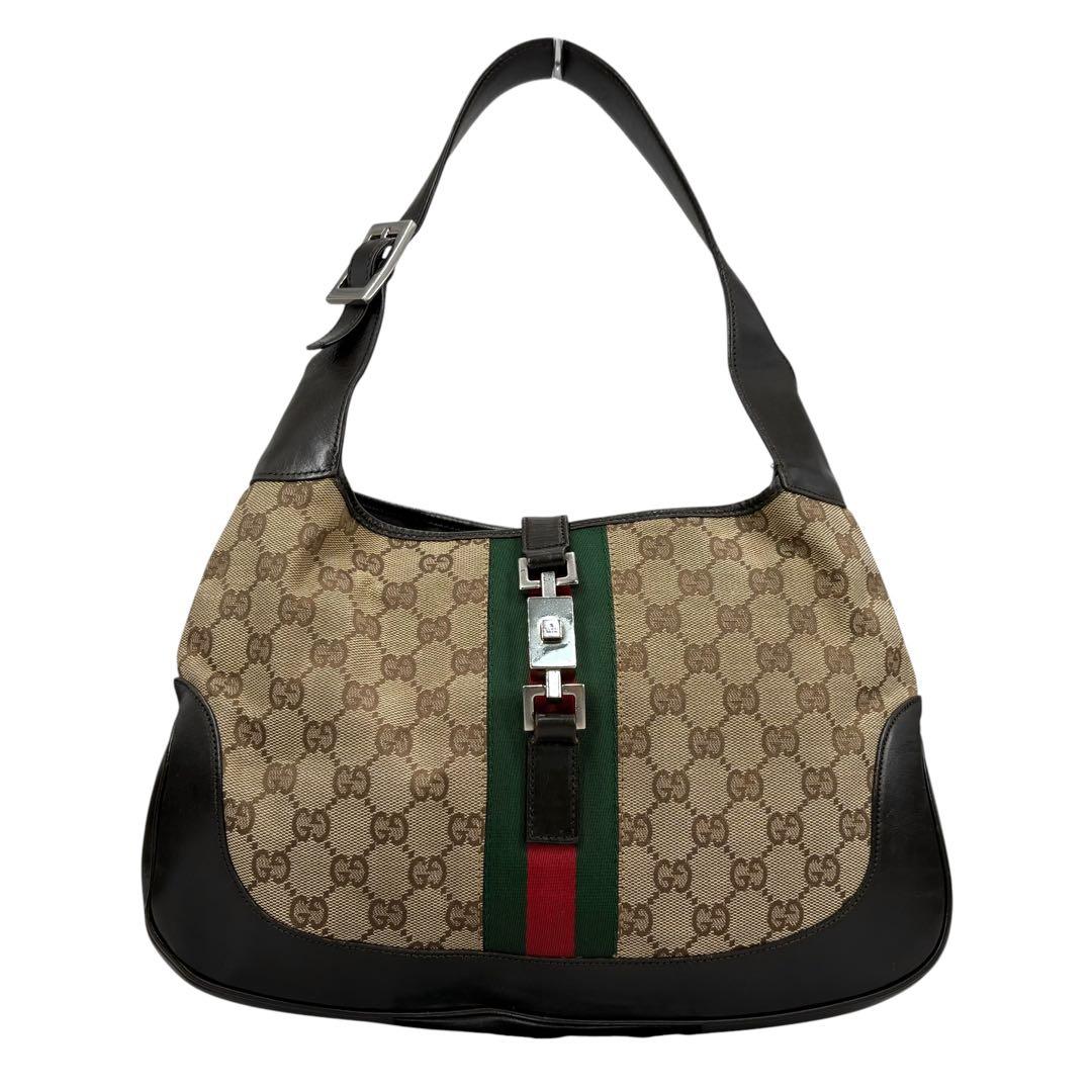 GUCCI グッチ ヴィンテージ シェリーライン ブラウン GGキャンバス / レザー 001 3306 ショルダーバッグ レディース AB