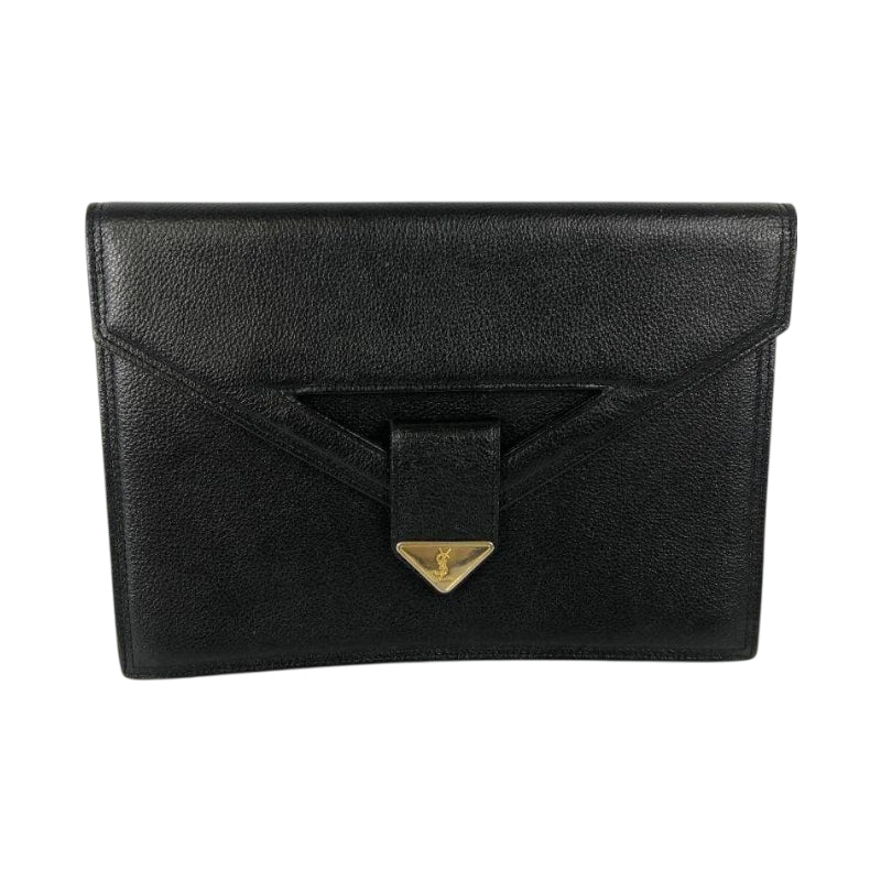 YVES SAINT LAURENT イヴ サンローラン ヴィンテージ YSL ブラック ゴールド金具 レザー クラッチバッグ セカンドバッグ メンズ AB