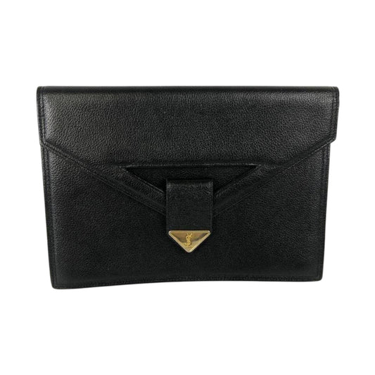 YVES SAINT LAURENT イヴ サンローラン ヴィンテージ YSL ブラック ゴールド金具 レザー クラッチバッグ セカンドバッグ メンズ AB
