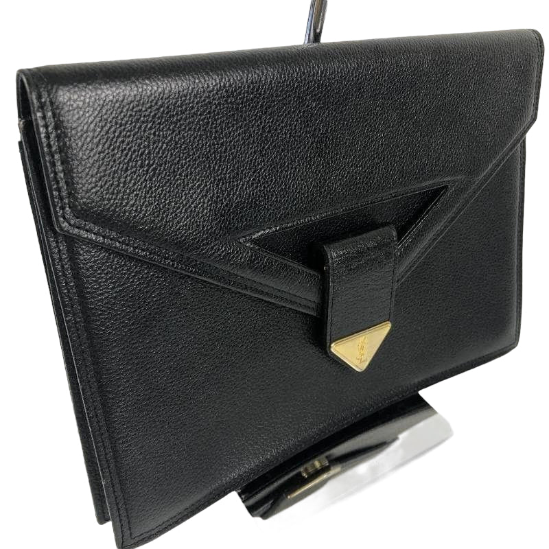 YVES SAINT LAURENT イヴ サンローラン ヴィンテージ YSL ブラック ゴールド金具 レザー クラッチバッグ セカンドバッグ メンズ AB