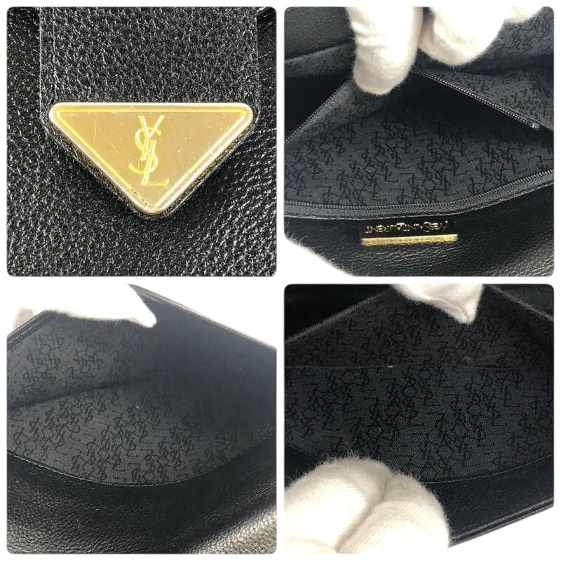YVES SAINT LAURENT イヴ サンローラン ヴィンテージ YSL ブラック ゴールド金具 レザー クラッチバッグ セカンドバッグ メンズ AB