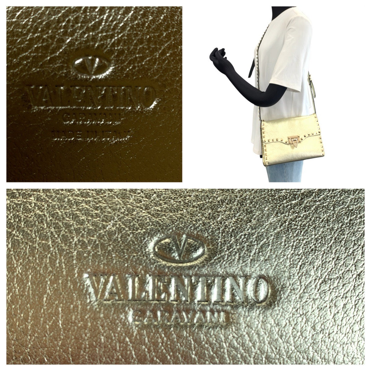 Valentino Garavani ヴァレンティノ ガラヴァーニ ロックスタッズ ゴールド ゴールド金具 レザー ショルダーバッグ クラッチバッグ 2WAY レディース AB42