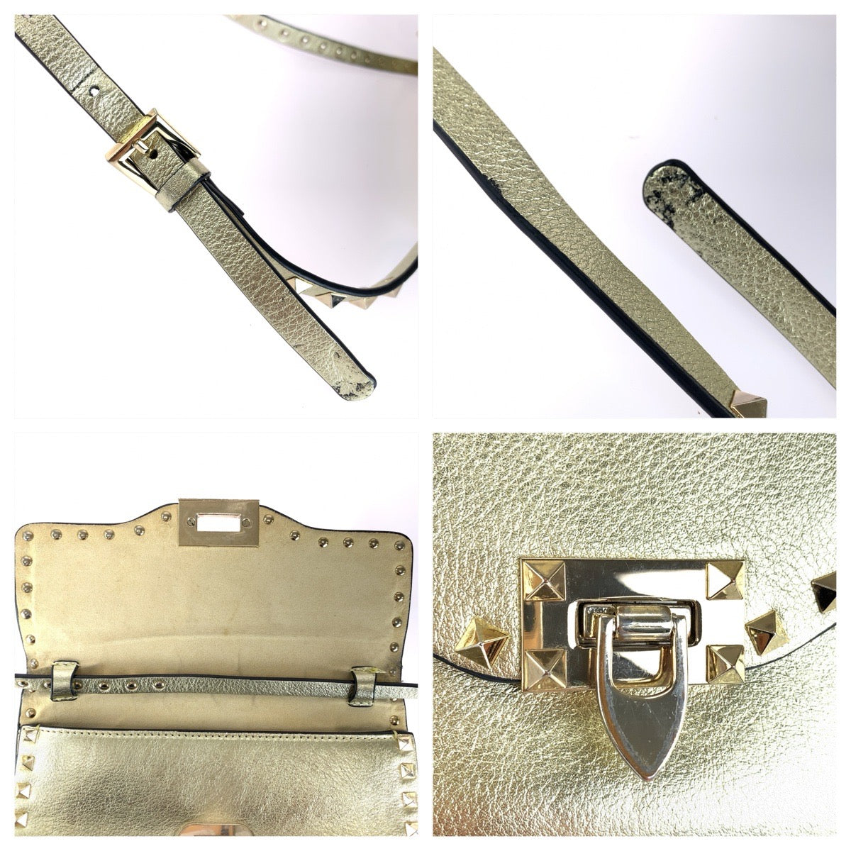 Valentino Garavani ヴァレンティノ ガラヴァーニ ロックスタッズ ゴールド ゴールド金具 レザー ショルダーバッグ クラッチバッグ 2WAY レディース AB42