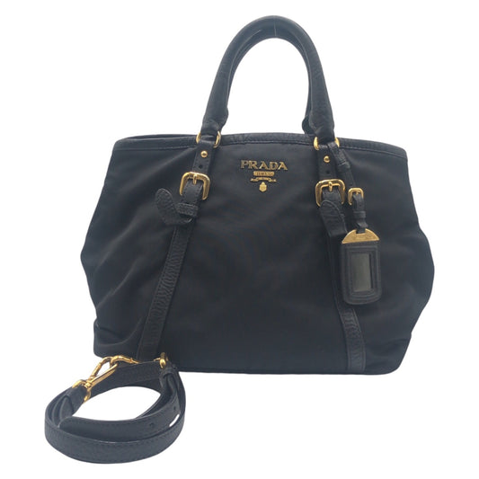 12939
PRADA プラダ テスート ブラック 黒 ゴールド金具 ナイロン / レザー ショルダーバッグ ハンドバッグ 2WAY  レディース ABP38