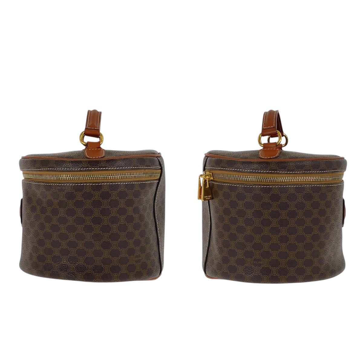 19573
CELINE セリーヌ ヴィンテージ マカダム ブラウン ゴールド金具 PVC ハンドバッグ ヴァニティバッグ  レディース AB27