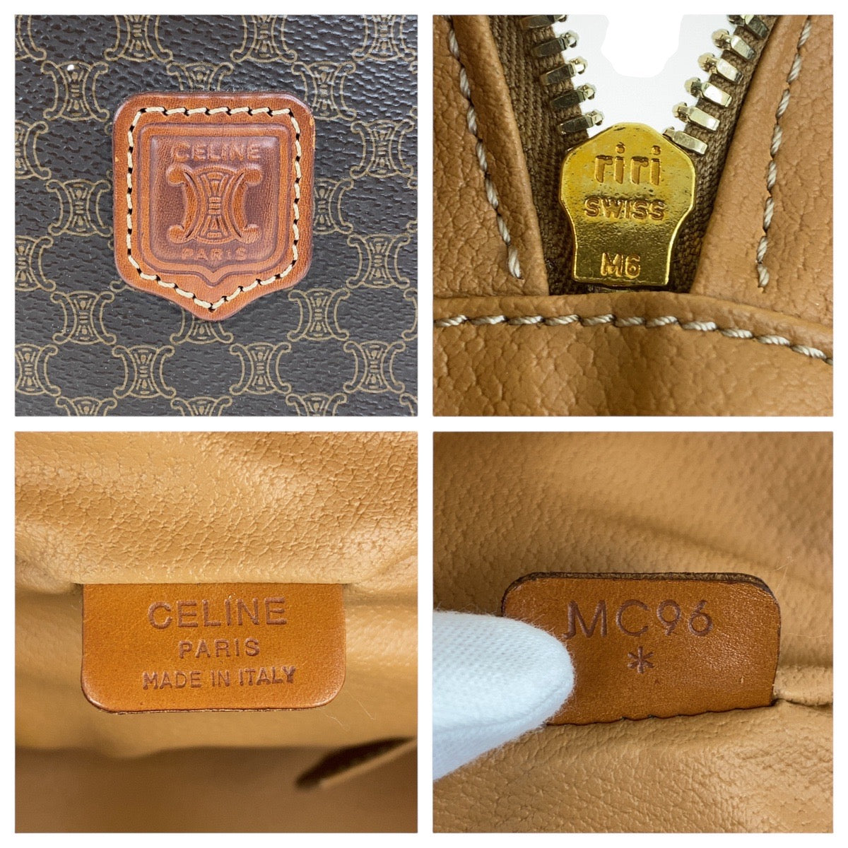 19573
CELINE セリーヌ ヴィンテージ マカダム ブラウン ゴールド金具 PVC ハンドバッグ ヴァニティバッグ  レディース AB27