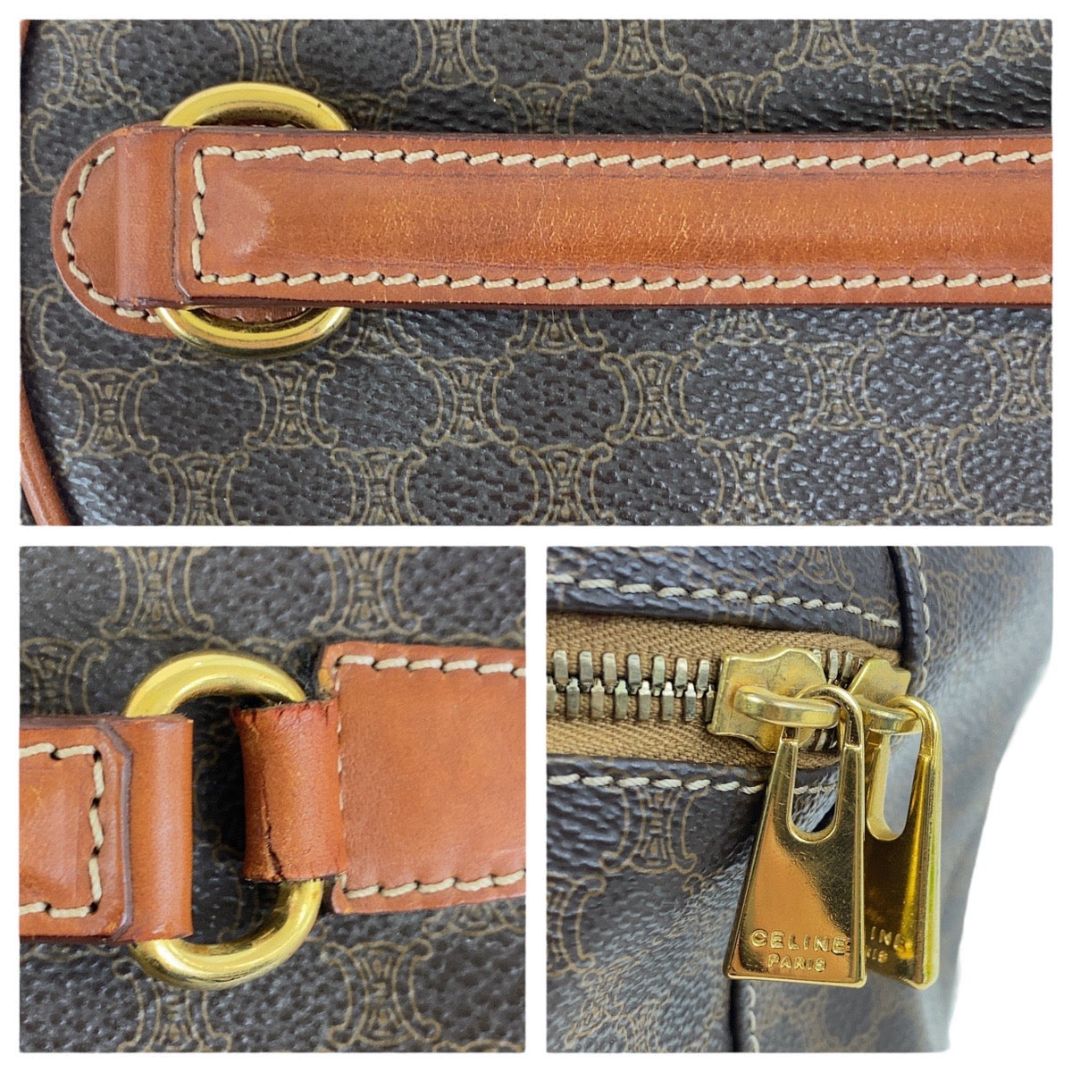 19573
CELINE セリーヌ ヴィンテージ マカダム ブラウン ゴールド金具 PVC ハンドバッグ ヴァニティバッグ  レディース AB27