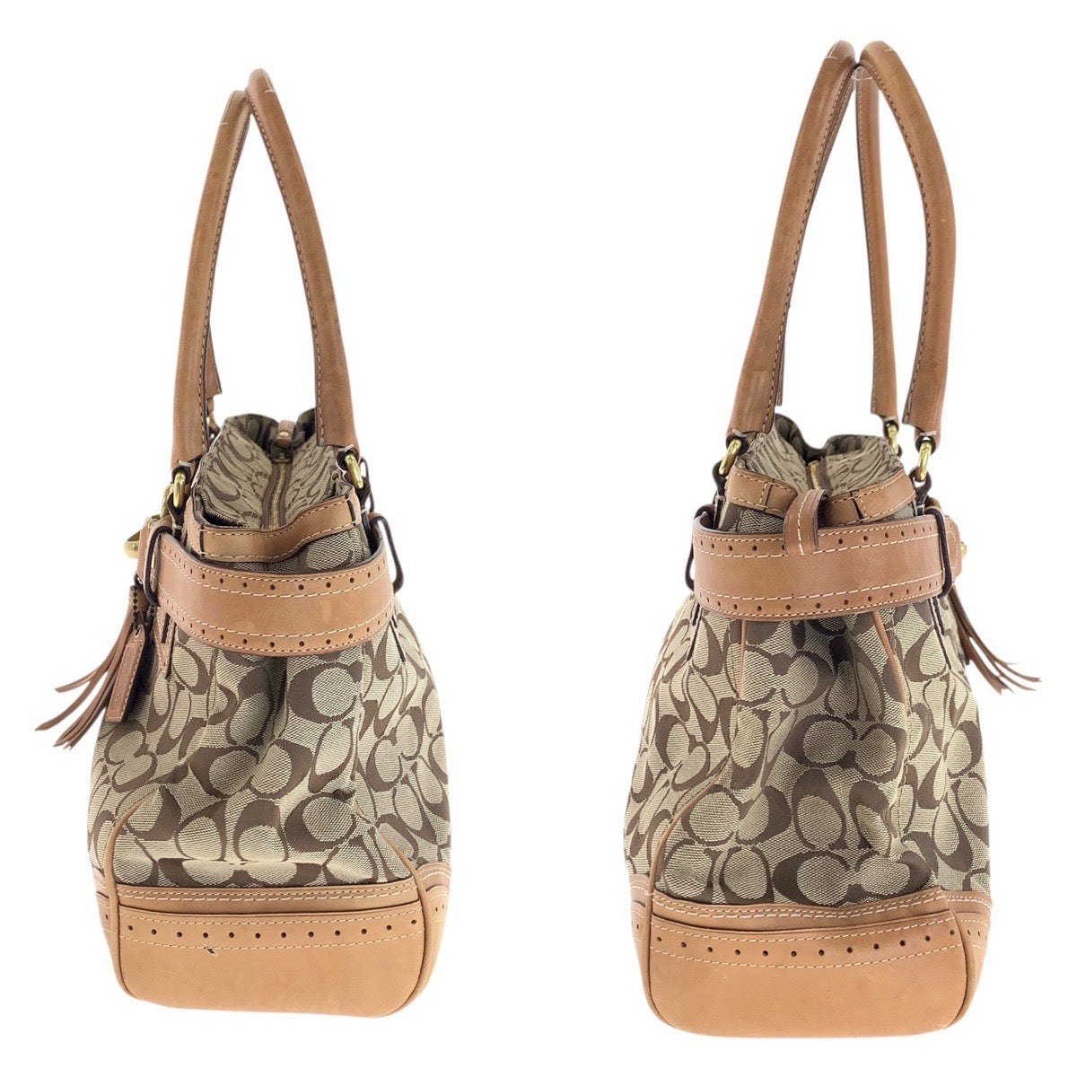 22163
COACH コーチ シグネチャー タッセル ブラウン ベージュ ゴールド金具 キャンバス / レザー 10508 トートバッグ ハンドバッグ レディース AB5