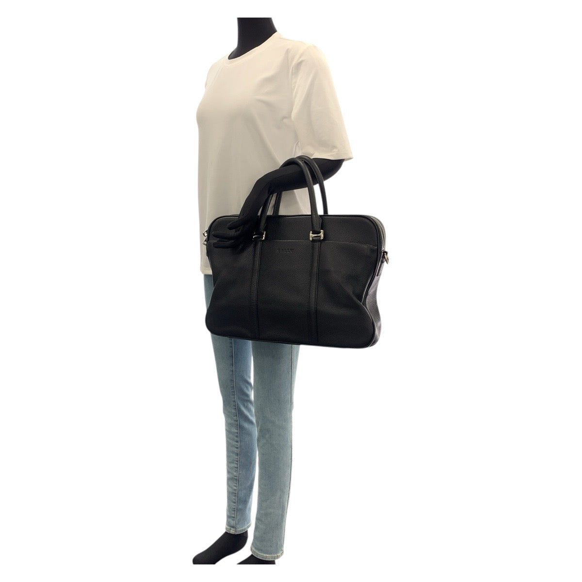 21981
BALLY Black Silver Hardware Leather Business Bag Briefcase Men's ABP30