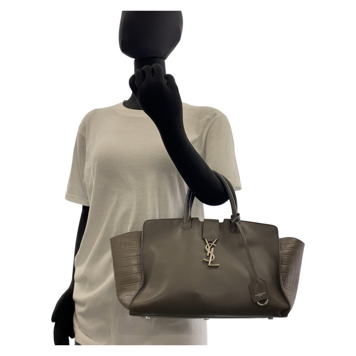 SAINT LAURENT サンローラン YSL ダウンタウン グレー シルバー金具 レザー トートバッグ ハンドバッグ  レディース