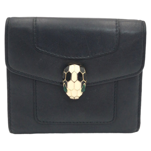 BVLGARI ブルガリ セルペンティ  ブラック 黒 グリーン 緑 ゴールド金具 レザー 三つ折り財布 折財布 コンパクトウォレット  レディース