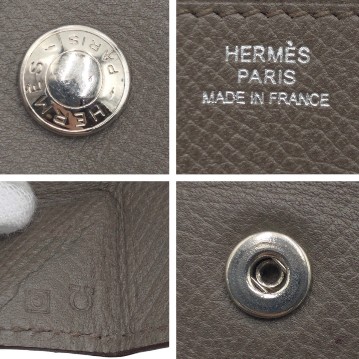 HERMES エルメス ル ヴァンキャトル 男女兼用 グレー グリエタン シルバー金具 コインケース コンパクトウォレット Q刻印  レディース