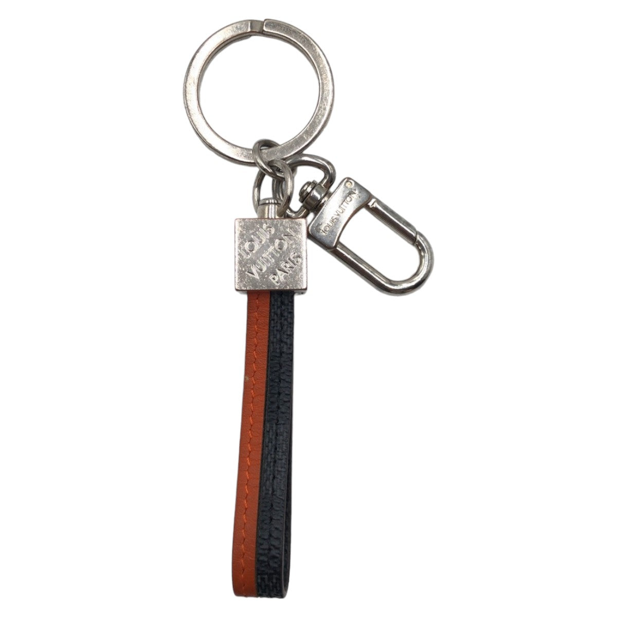 10911
LOUIS VUITTON ルイヴィトン ダミエ キューブ・ドラゴンヌ サンライズ オレンジ シルバー金具 レザー M62708 キーホルダー キーリング チャーム  メンズ